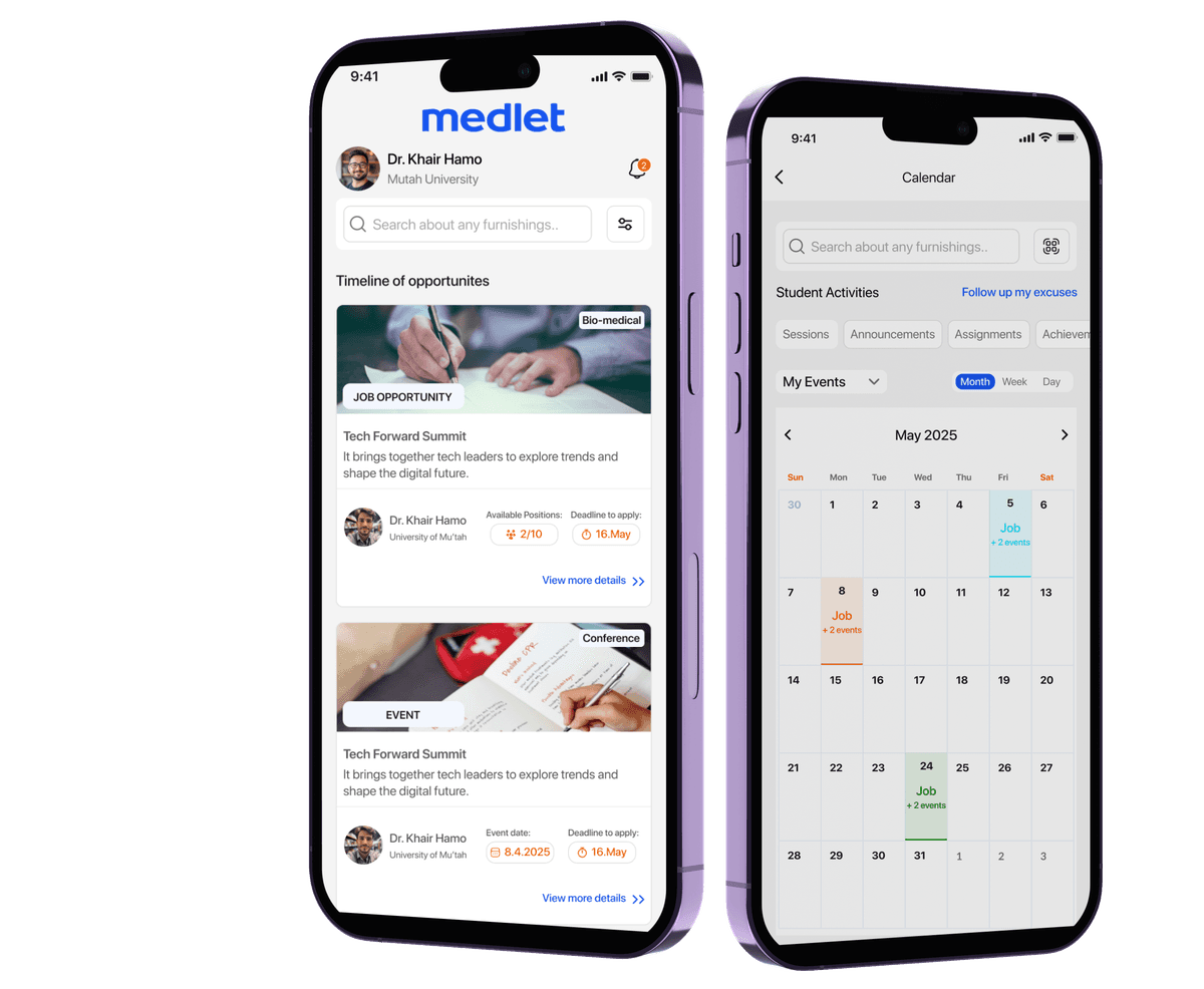phone mockups showing the medlet app in action.